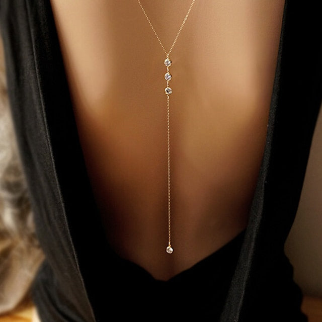 Women Boho Gold Beach Bikini Bib Crystal Wedding Summer Dress Backdrop Back Necklace Jewelry