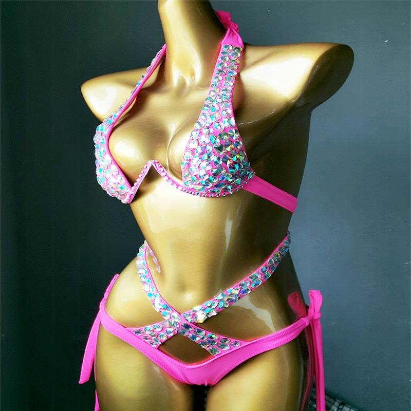 2021 venus vacation crystal bikini set diamond swimwear rhinestone bathing suit bling stones swimsuit  beachwear