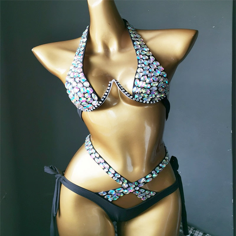 2021 venus vacation crystal bikini set diamond swimwear rhinestone bathing suit bling stones swimsuit  beachwear