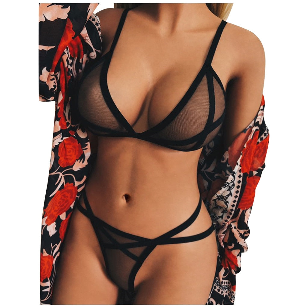 Sexy Bralette Mesh Sexy Mesh Lingerie Sets Cup Wire Free Underwear Set Women Bra Set Porno Erotic Lingerie Bikinis 2022 Mujer#p5