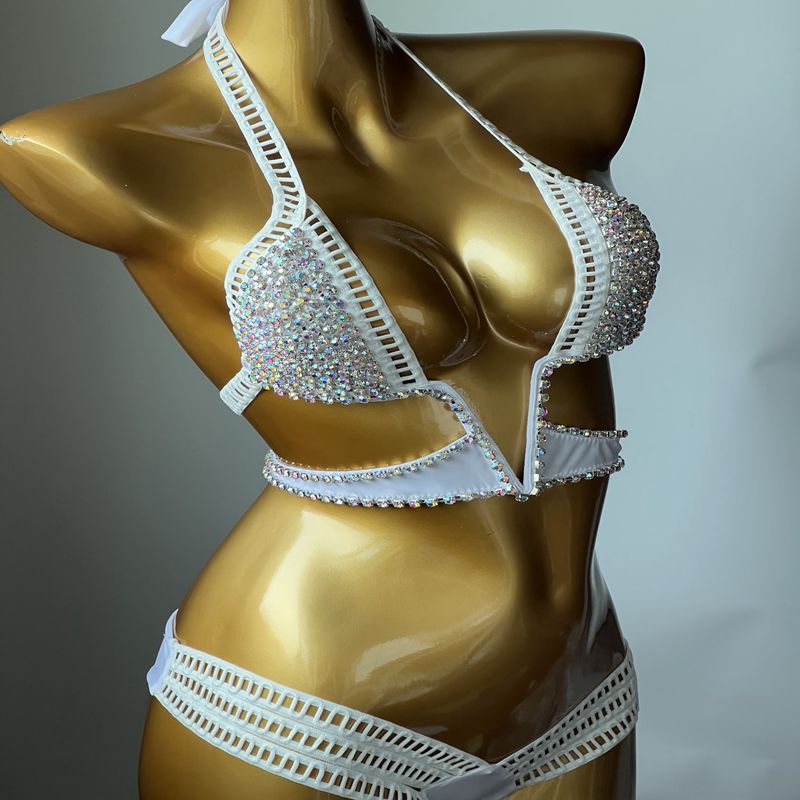 2023 Sexy Halter Crystal Swimwear Women Push Up Bikinis Rhinestone Diamond Luxury Women Bathing Suits Bandage Female Swimsuits