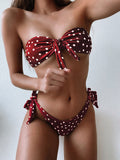 Beach Bikini 2023 Woman Sexy Front Lace Up Tie Strapless Leopard Swimsuit Female Push Up Ruffled Bow Bathing Suit Thong Swimwear
