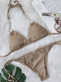 Sexy Halter Crystal Diamond Bikini Women Swimsuit Female Swimwear Two Pieces Bikini set Brazilian Metal Rings Bathing Suit Swim