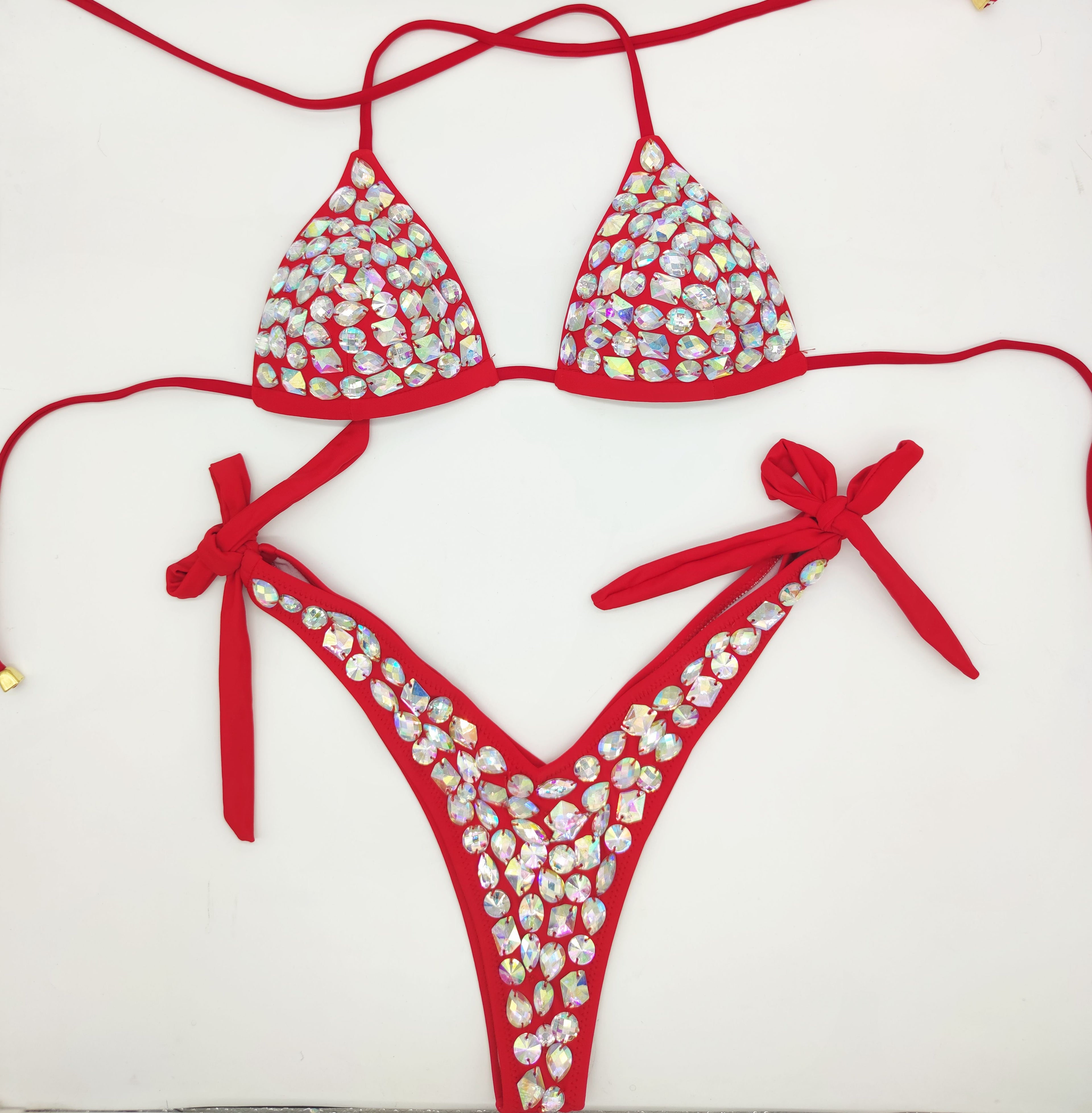Fashion Diamond Bikini Set Rhinestone Swimwear Crystal Bathing Suit Sexy Women Biquini Bling Stones Sexy Halter Crystal Swimsuit