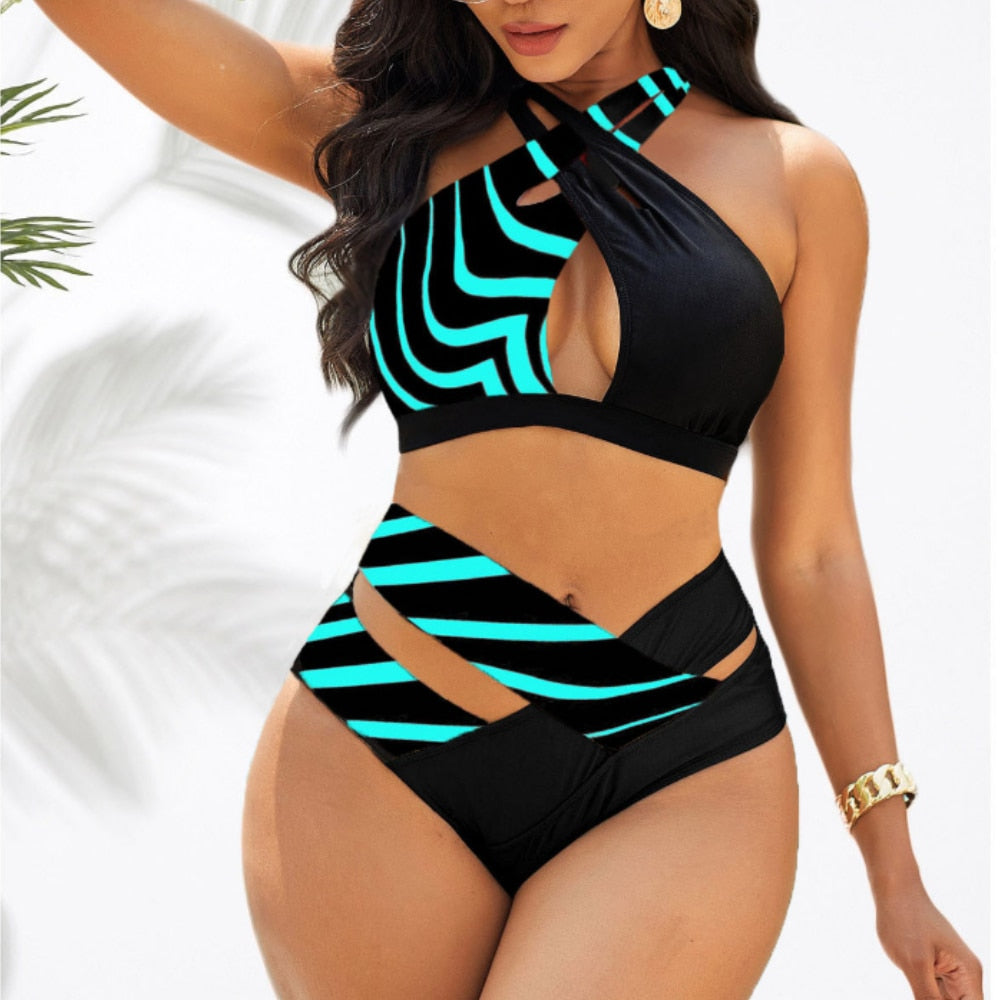Sexy Triangle Bikinis Women's Swimsuit Hanging Neck Cross Split Swimsuit Oversized Swimwear Brazilian Bikini Set Bathing Suit