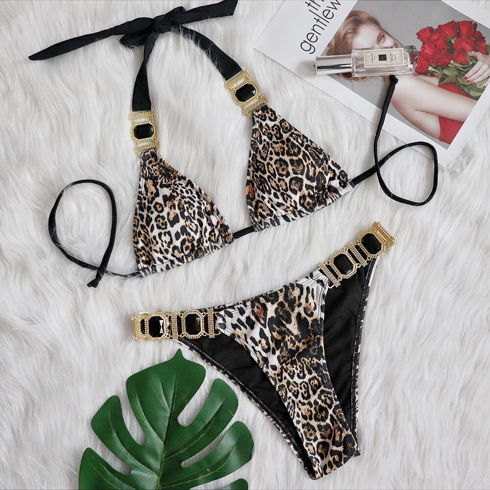 Sexy Crystal Diamond Bikini 2023 Bandeau Swimsuit Women Rhinestone Swimwear Female Two piece Bikini set Halter Bathing Suit