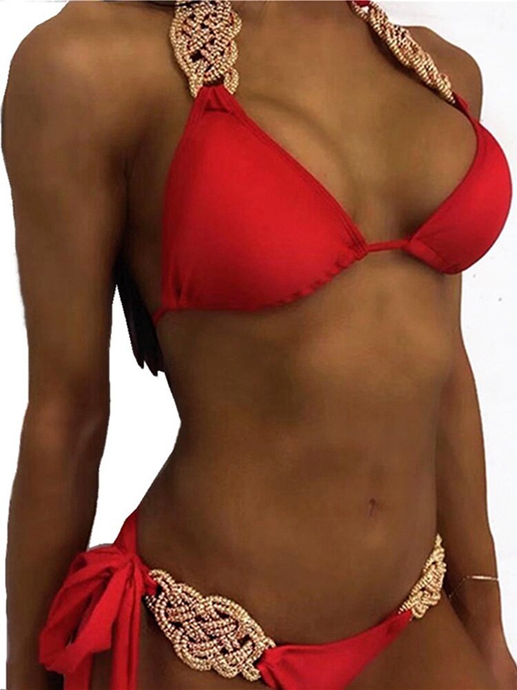 New Patchwork Halter Knitted Bikini Women Swimwear Female Swimsuit Two-pieces Bikini set Brazilian Bather Bathing Suit Swim Lady