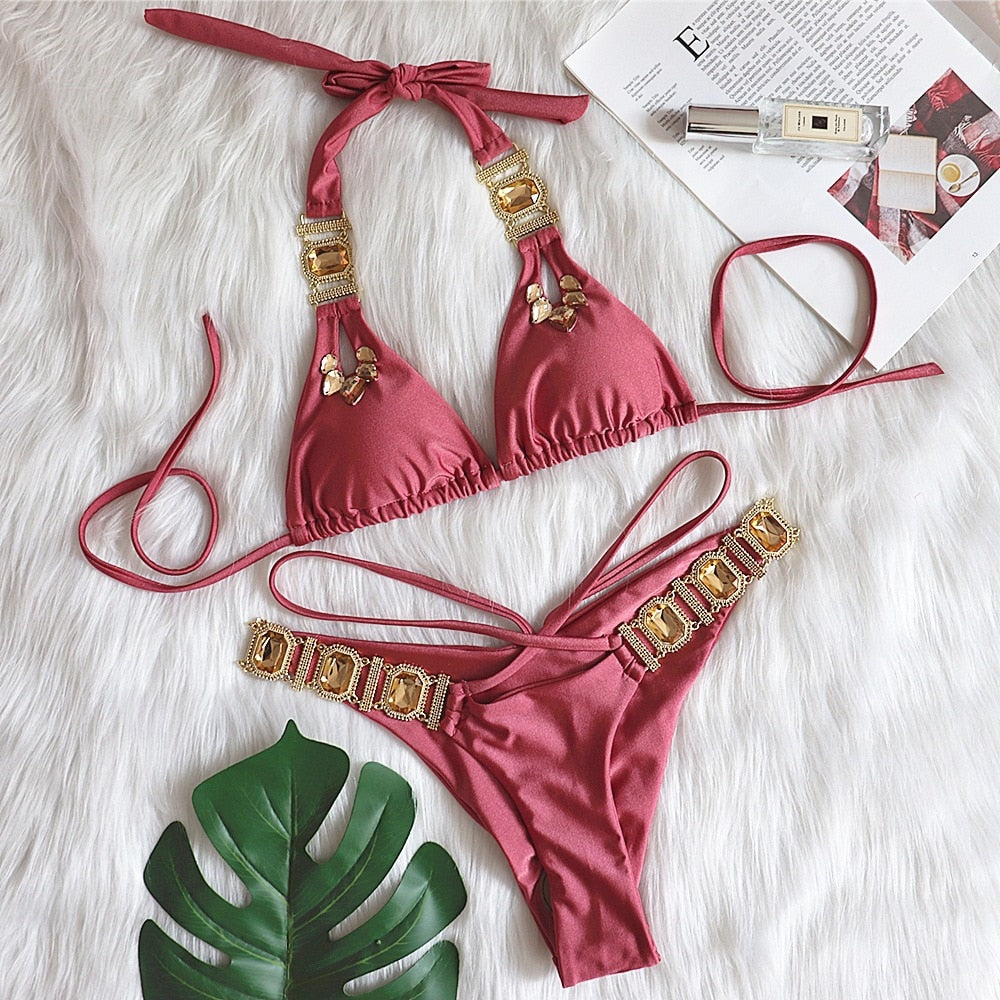 Jewelled Rhinestones Diamond Bikini Women Swimwear Female Swimsuit Two-piece Bikini set Bather Bathing Suit Swim