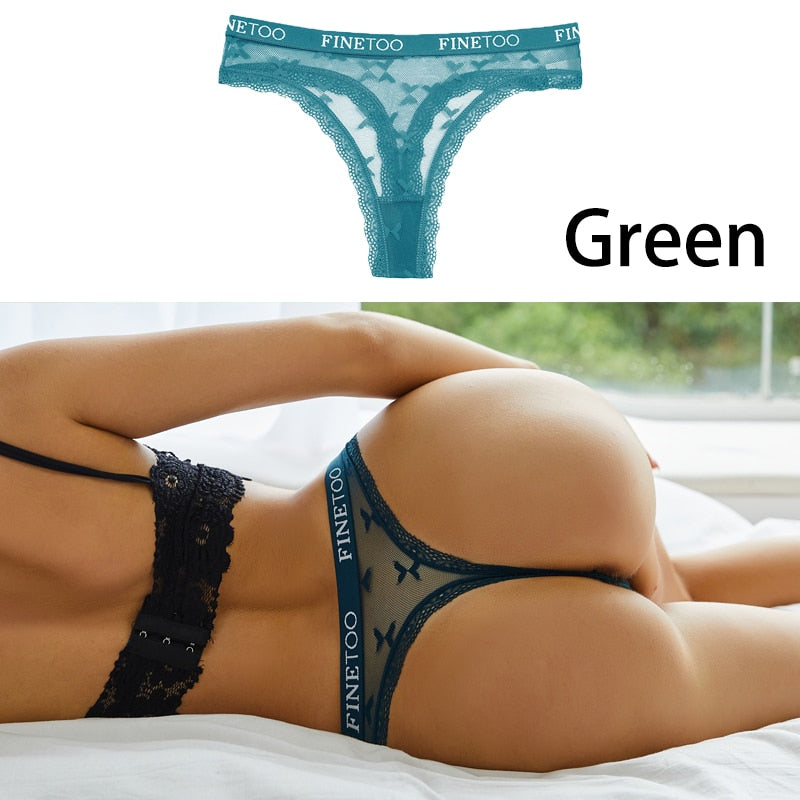 Sexy Lace Women&#39;s Thong FINETOO Perspective Thongs Women Panties Low Waist T-Back Female Underpants Soft Breathable Lingerie