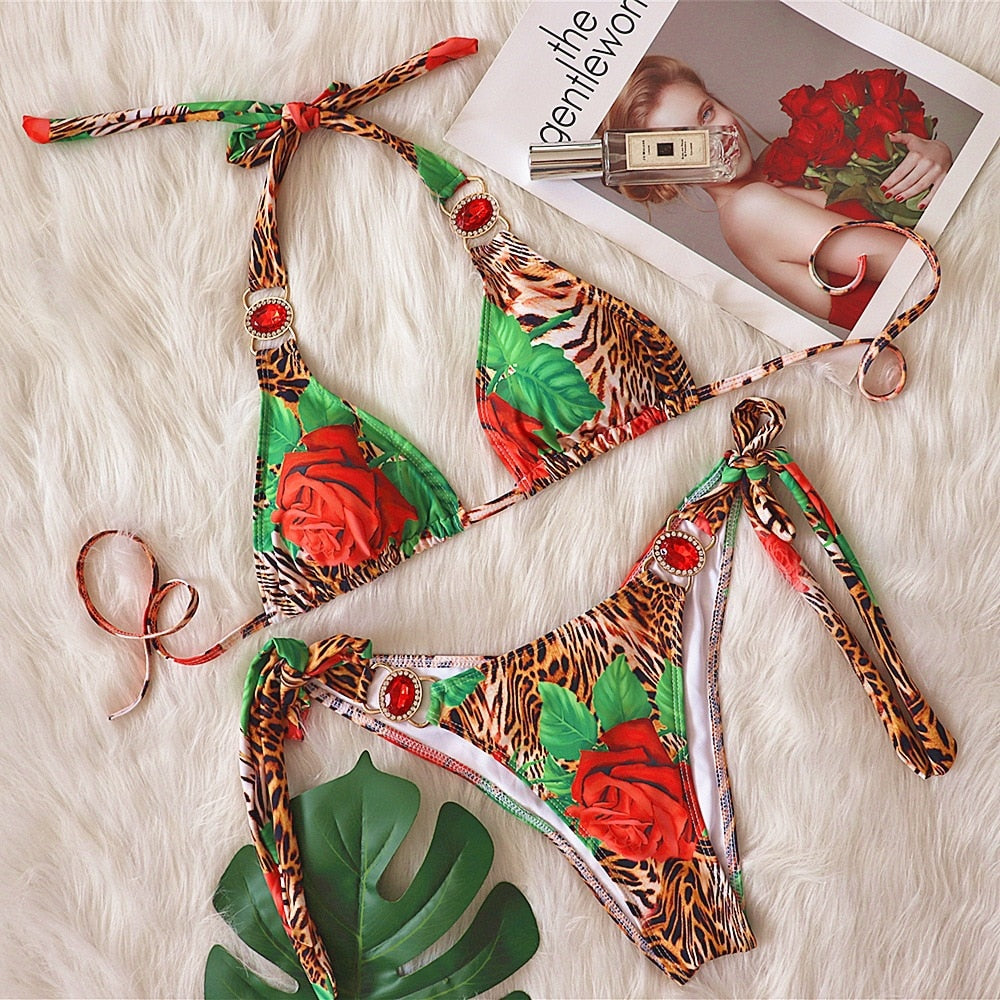 Sexy Crystal Diamond Bikini 2023 Bandeau Swimsuit Women Rhinestone Swimwear Female Two piece Bikini set Halter Bathing Suit