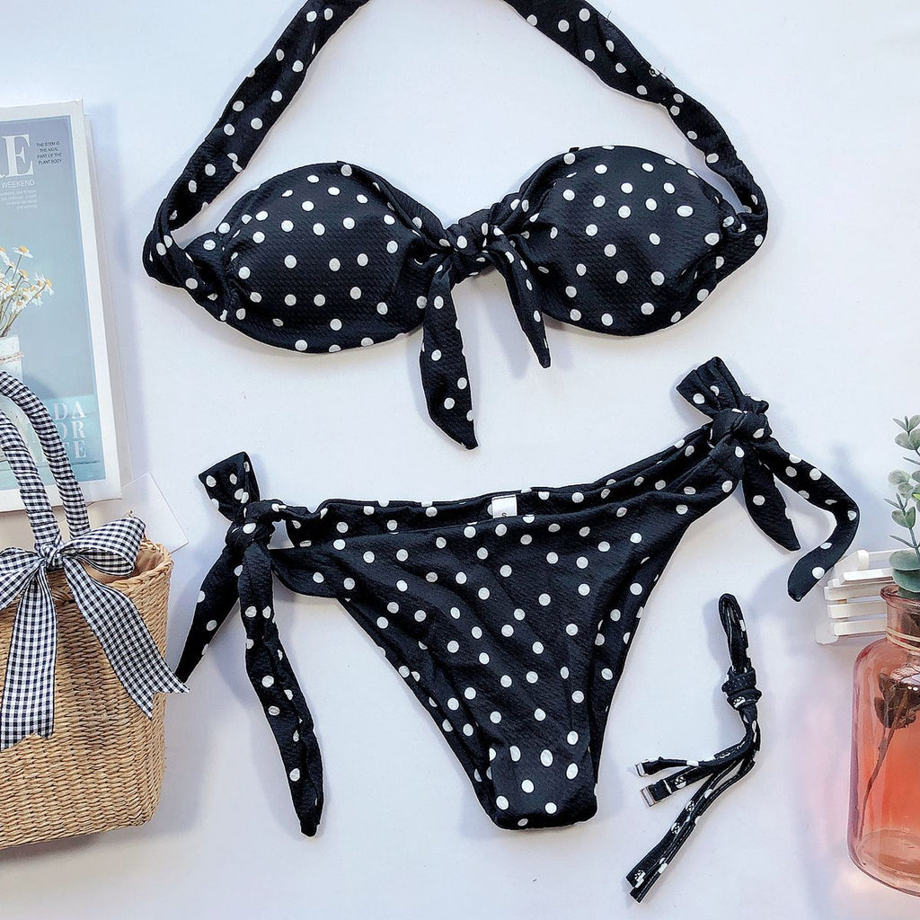 Beach Bikini 2023 Woman Sexy Front Lace Up Tie Strapless Leopard Swimsuit Female Push Up Ruffled Bow Bathing Suit Thong Swimwear