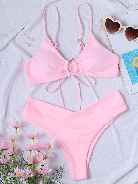 2022 New Bikinis Swimwear Women Push Up Swimsuit 2 Pieces Bikini Set Strap Bandage Bathing Suit Beach Wear Summer Biquini Female