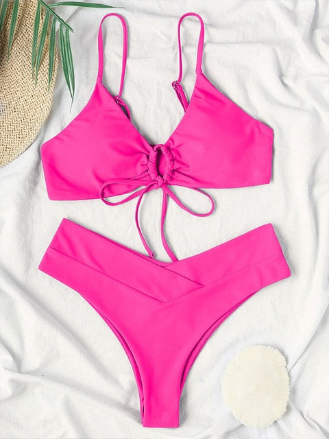 2022 New Bikinis Swimwear Women Push Up Swimsuit 2 Pieces Bikini Set Strap Bandage Bathing Suit Beach Wear Summer Biquini Female