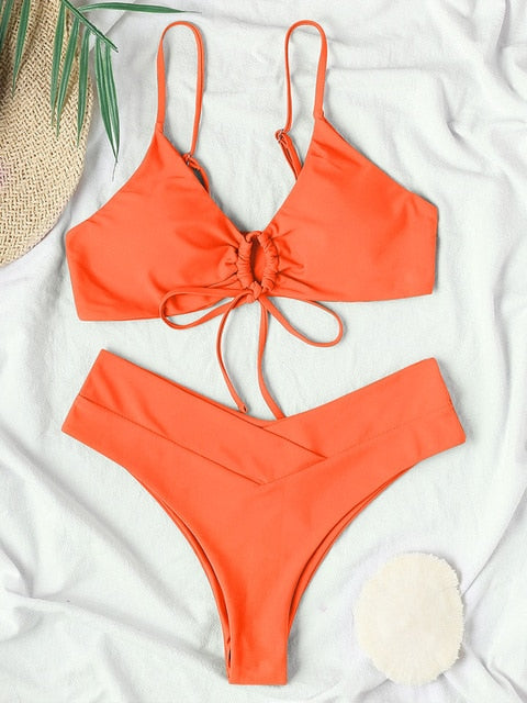 2022 New Bikinis Swimwear Women Push Up Swimsuit 2 Pieces Bikini Set Strap Bandage Bathing Suit Beach Wear Summer Biquini Female