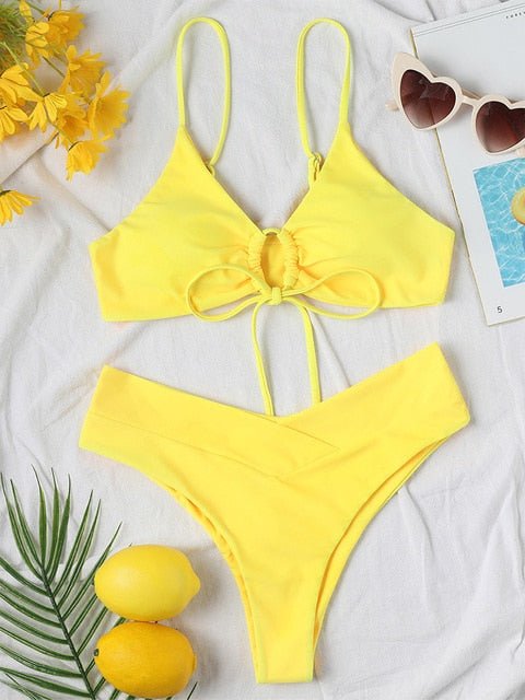 2022 New Bikinis Swimwear Women Push Up Swimsuit 2 Pieces Bikini Set Strap Bandage Bathing Suit Beach Wear Summer Biquini Female