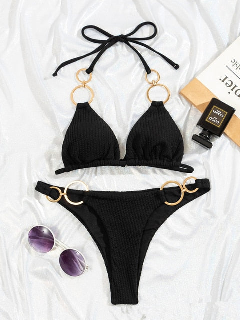 2023 Swimwear Women Sexy Bathing Suit Bikini Set  High Waist Biquini Push Up Swimsuit Women's Bikinis Solid Bikini Set 2Pcs B538