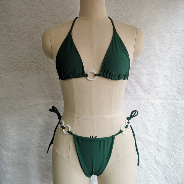 Hollow Out Cross String Thong Bikini Set