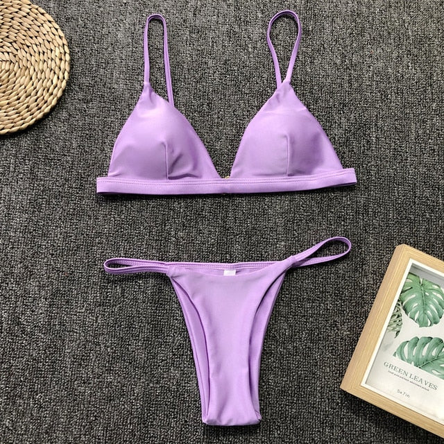 Halter Low Waist Brazilian Push Up Bikini Set