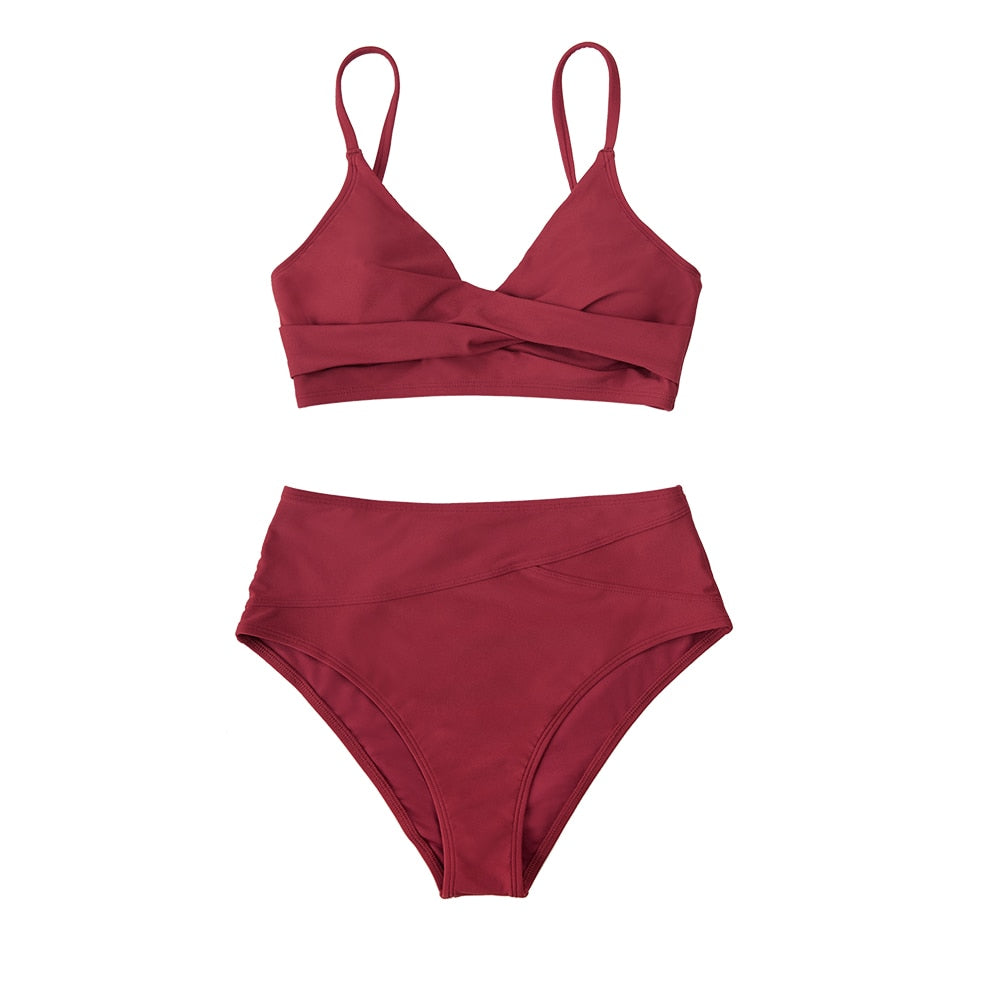 Black Twist High Waist V-Neck Bikini Set