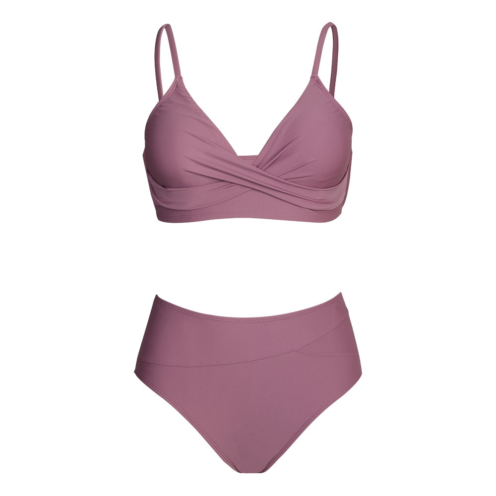 Black Twist High Waist V-Neck Bikini Set