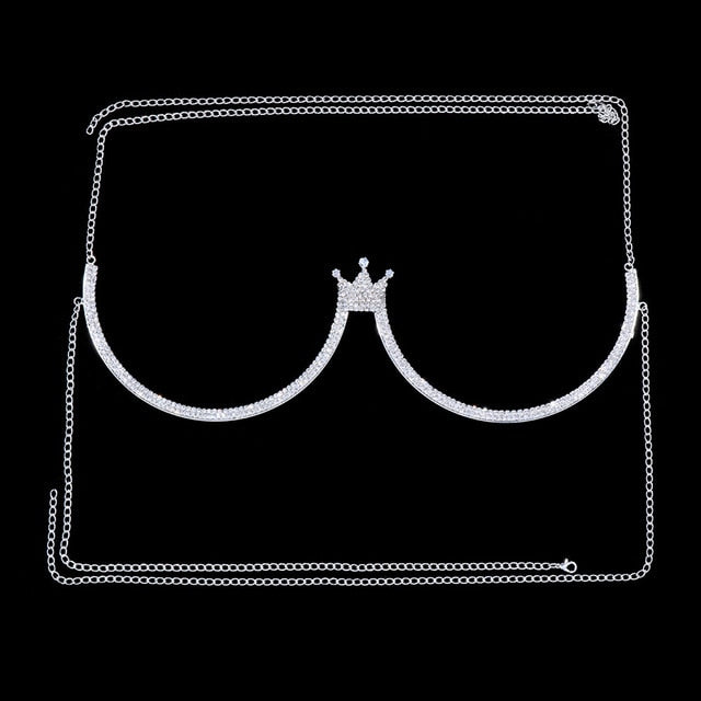 Rhinestone Heart Double Pendant Chest Body Chain