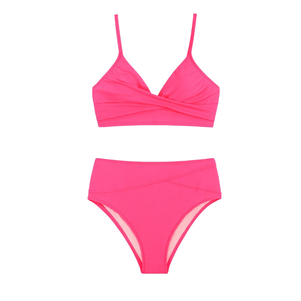 Black Twist High Waist V-Neck Bikini Set