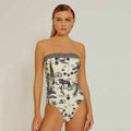 Black Print Swimsuit High Waist Tube Top One Piece Bikini Sexy Slim Elegant Beachwear Retro Fashion 2022 Ladies