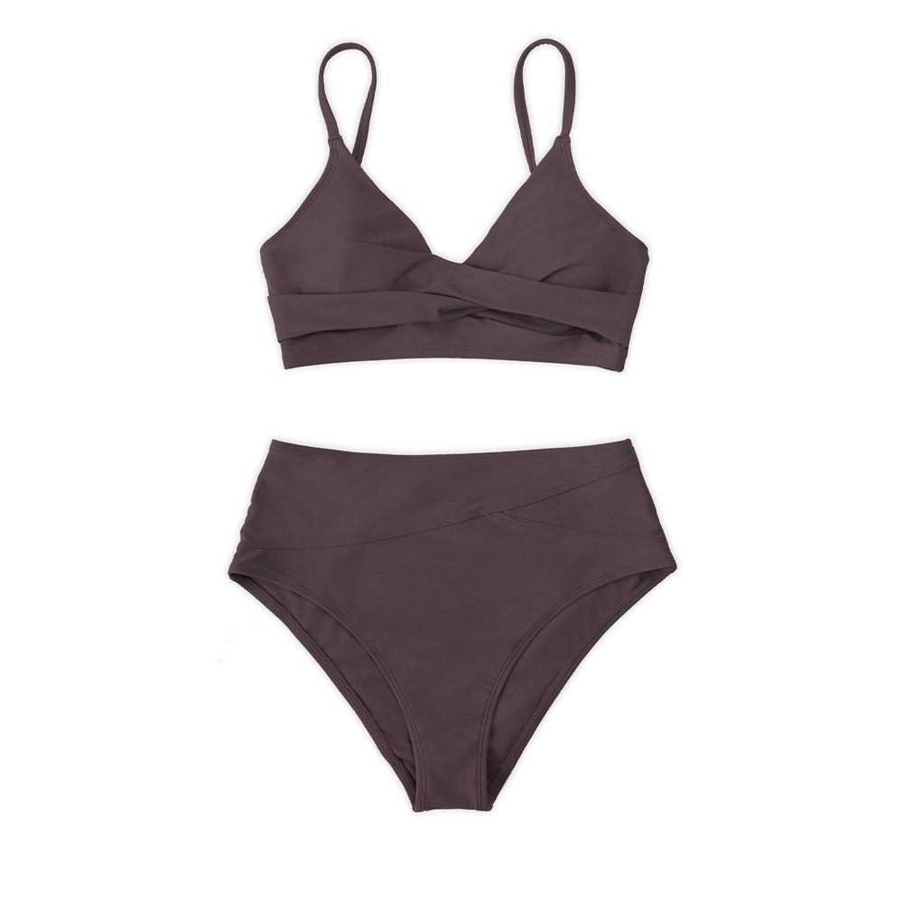 Black Twist High Waist V-Neck Bikini Set