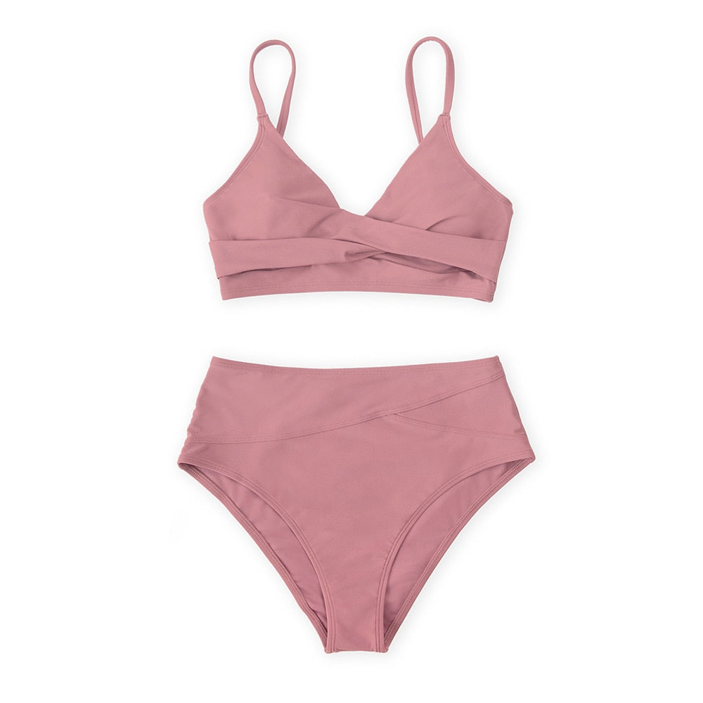 Black Twist High Waist V-Neck Bikini Set