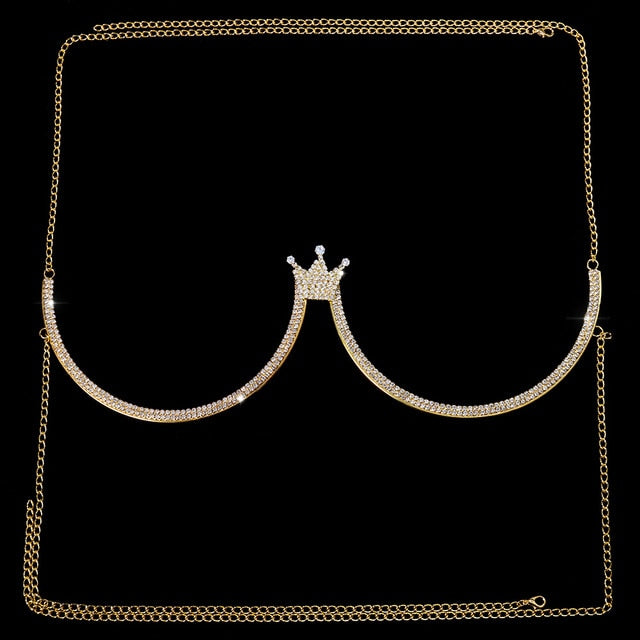 Rhinestone Heart Double Pendant Chest Body Chain