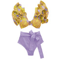 Purple Print Tube Top One Piece Bikini Sexy Cutout Lace Up Swimsuit Fashion Pool Wear Elegant Ruffled Swimwear 2022 Push-Ups