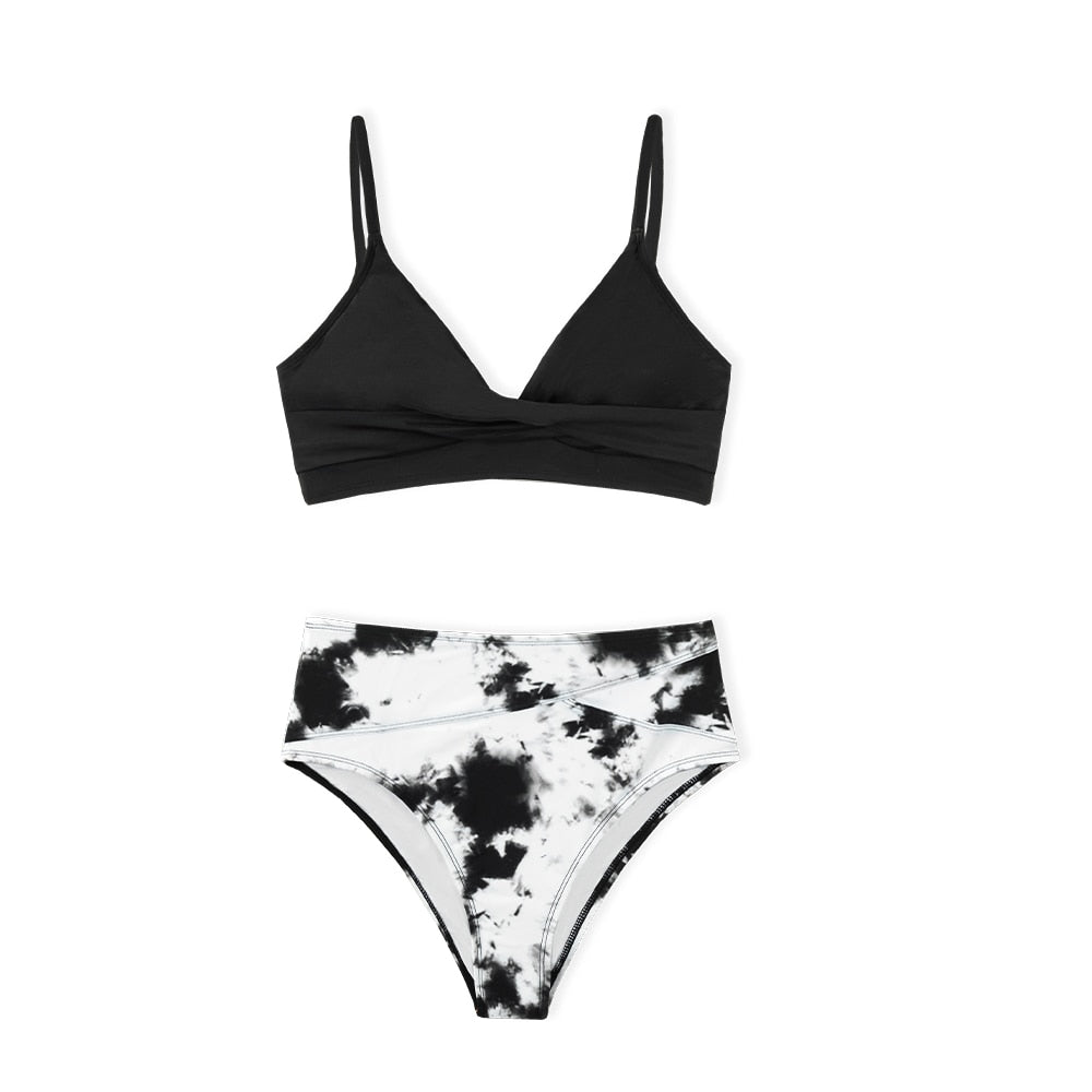 Black Twist High Waist V-Neck Bikini Set