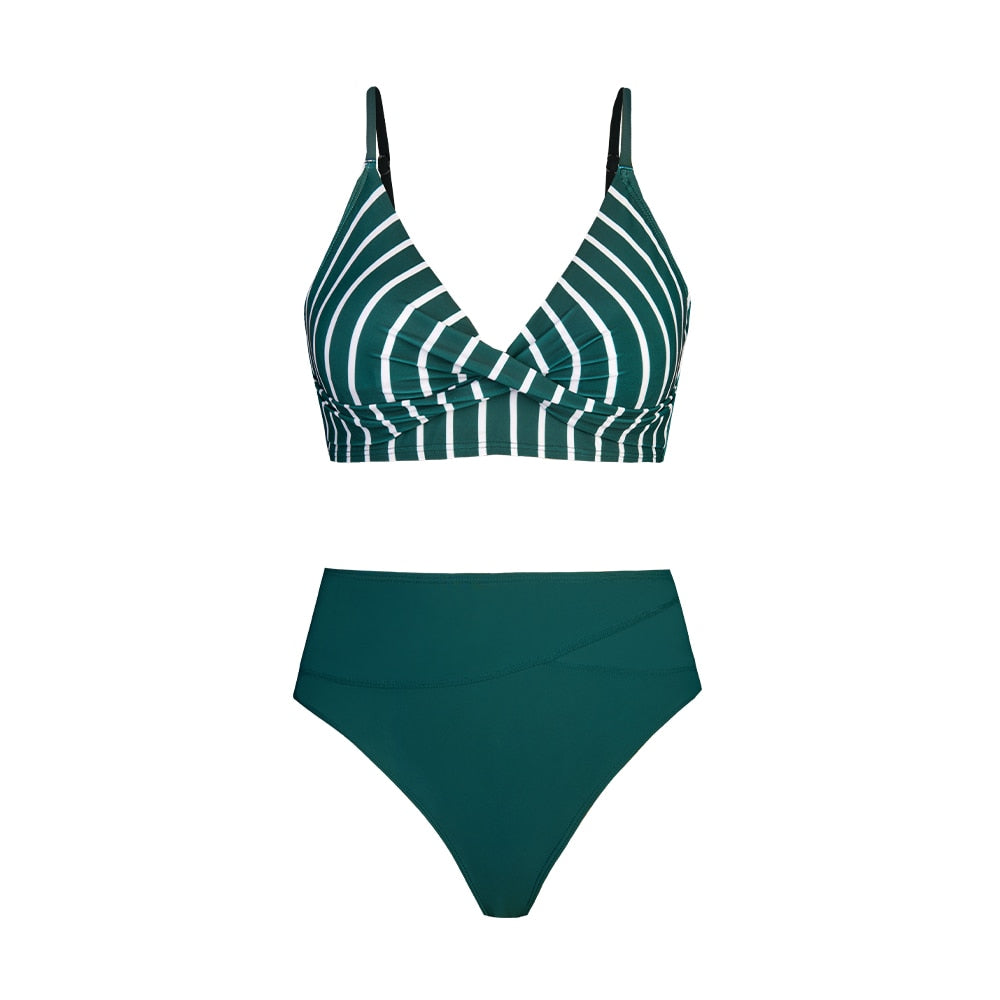 Black Twist High Waist V-Neck Bikini Set