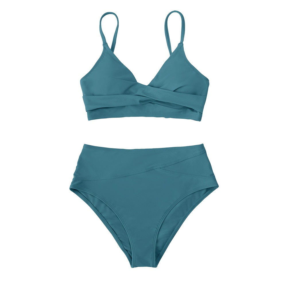Black Twist High Waist V-Neck Bikini Set