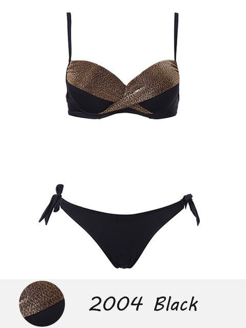 Halter Bandage Solid Push Up Bikini Set