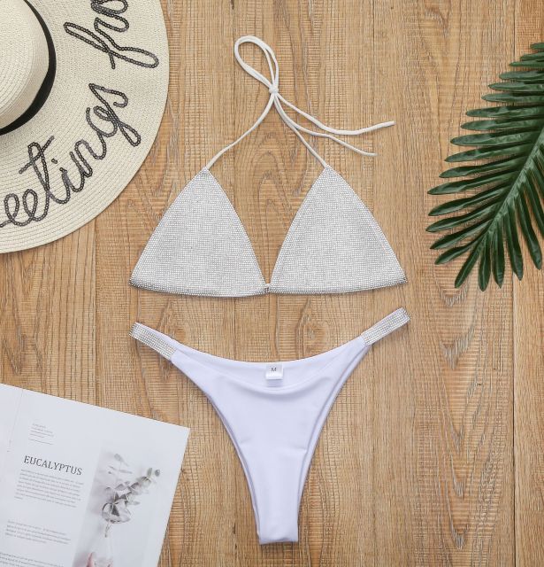 Luxury Rhinestone Crystal Halter Bandage Bikini Set