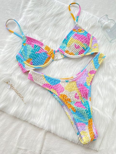 Halter Leopard Patchwork Cup Bikini Set