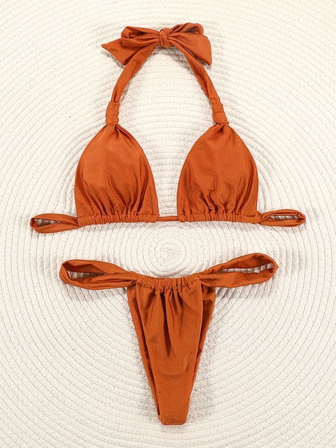 White Pleated High Cut Push Up Bikini Set