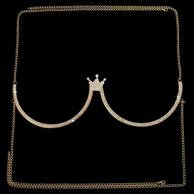 Rhinestone Heart Double Pendant Chest Body Chain