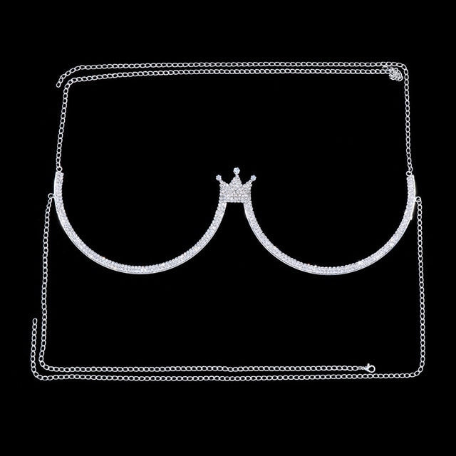 Rhinestone Heart Double Pendant Chest Body Chain
