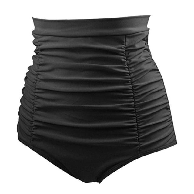 Classic High Waist Women's Bikini Swim Trunks Vintage Retro Fold High Waist Solid Color Oversize Brasil Thong Bath Short Swim