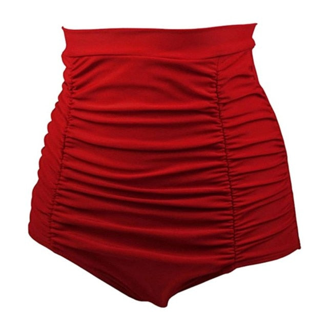 Classic High Waist Women's Bikini Swim Trunks Vintage Retro Fold High Waist Solid Color Oversize Brasil Thong Bath Short Swim