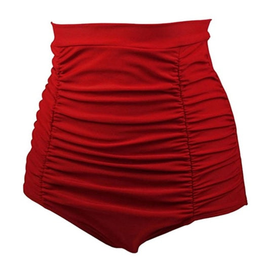 Classic High Waist Women's Bikini Swim Trunks Vintage Retro Fold High Waist Solid Color Oversize Brasil Thong Bath Short Swim