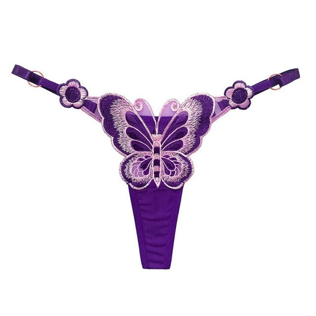 Cute Butterfly Embroidery Women Thongs And G strings Sexy Transparent Mesh Briefs Adjustable Waist Panties Culotte Femme