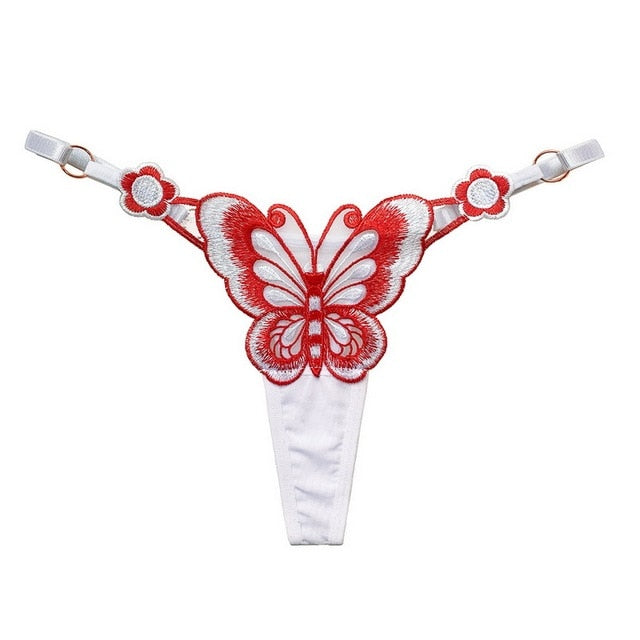 Cute Butterfly Embroidery Women Thongs And G strings Sexy Transparent Mesh Briefs Adjustable Waist Panties Culotte Femme