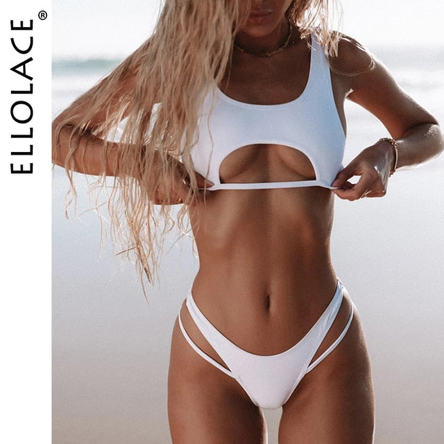 Ellolace Sexy Bikini Hollow Out Women's Swimsuit High Cut Micro Swimwear 2022 Stylish Bathing Suit Beach Outfits 2 Pieces