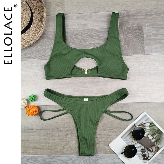 Ellolace Sexy Bikini Hollow Out Women's Swimsuit High Cut Micro Swimwear 2022 Stylish Bathing Suit Beach Outfits 2 Pieces