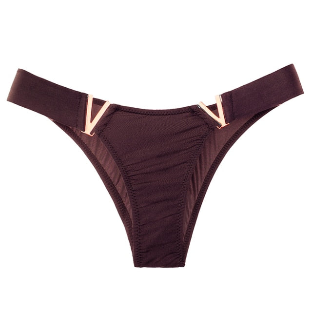 Metal Decor V-Shape High Fork Thong Briefs