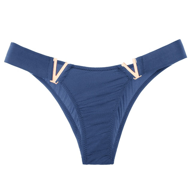 Metal Decor V-Shape High Fork Thong Briefs