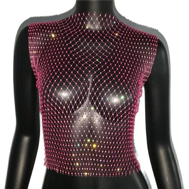 Rhinestone Mesh See-Through Crop Top